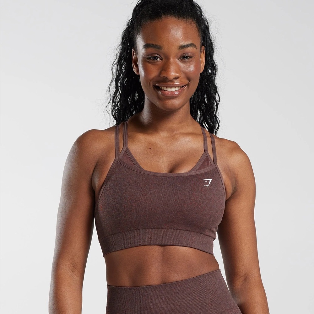 Gymshark Adapt Fleck Seamless Sports Bra In The Color Chocolate Brow